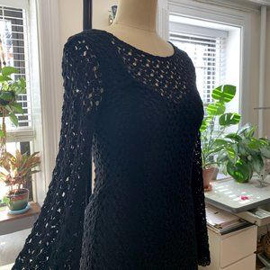 Free People Crochet Black Bell Sleeve Dress NWOT S